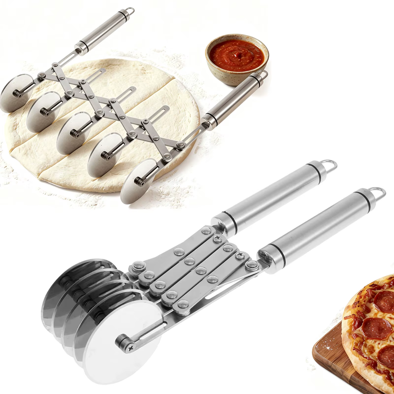 Coupe-pizza à 5 roues en acier inoxydable
