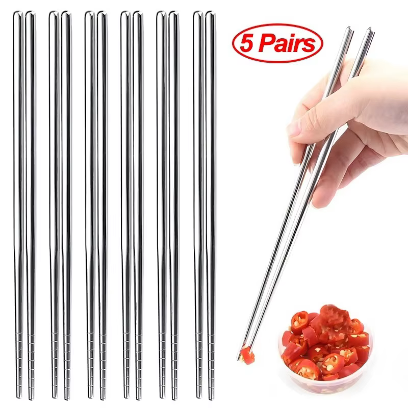 Baguettes chinoises antidérapantes en acier inoxydable