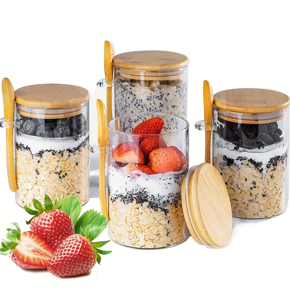 Bocaux en verre hermétiques avec couvercle et cuillère pour Overnight Oats