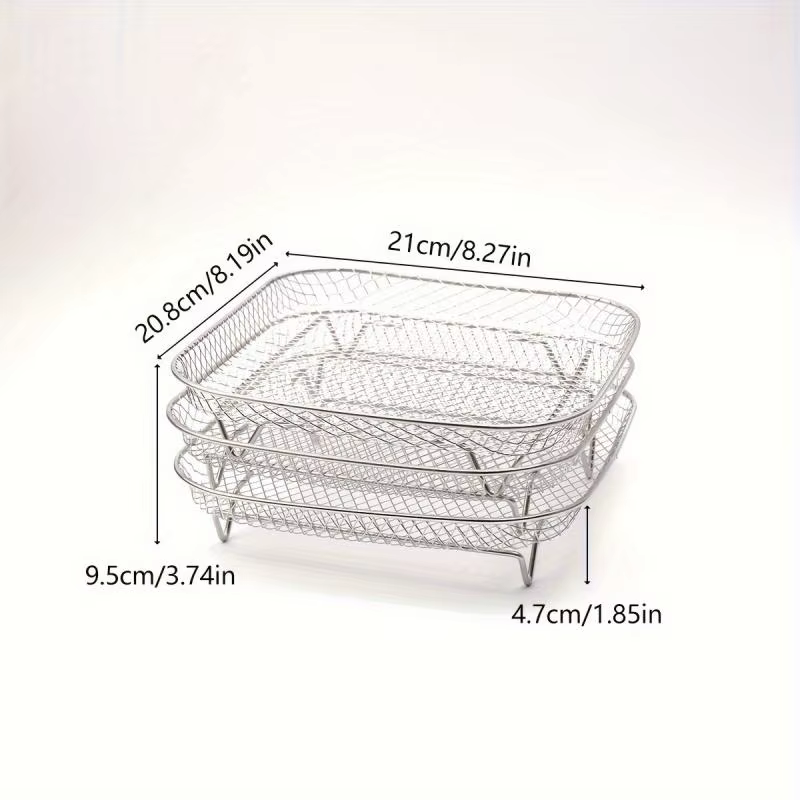 Ensemble d'accessoires pour friteuse à air en acier inoxydable 3 pièces - Grille carrée pour frites et grillades pour