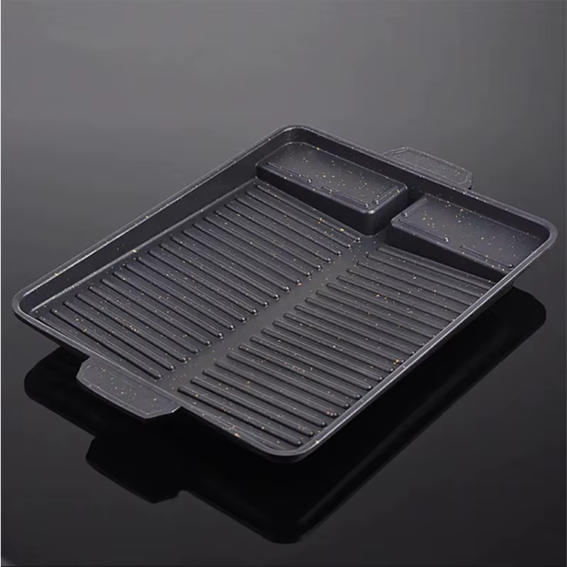 Plaque de cuisson BBQ portable 32 x 26 cm avec revêtement antiadhésif pour réchaud à gaz butane