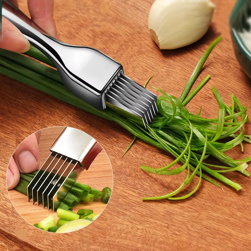 Couteau de cuisine en acier inoxydable pour hacher l'oignon vert avec un design de manche incurvé