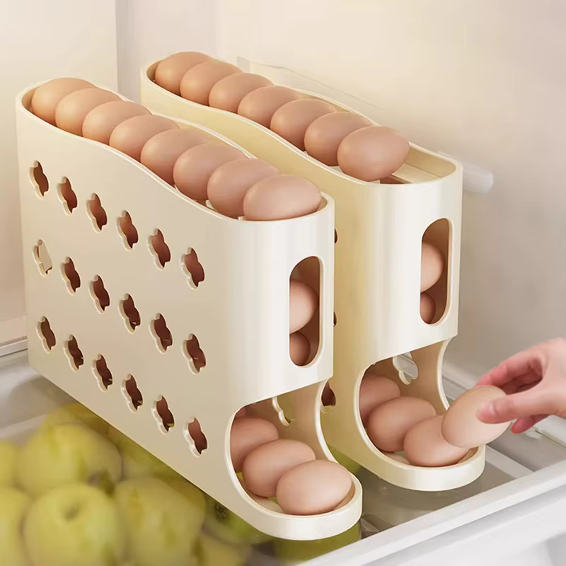 Conteneur de rangement pour œufs à 3 niveaux sur roulettes pour réfrigérateur