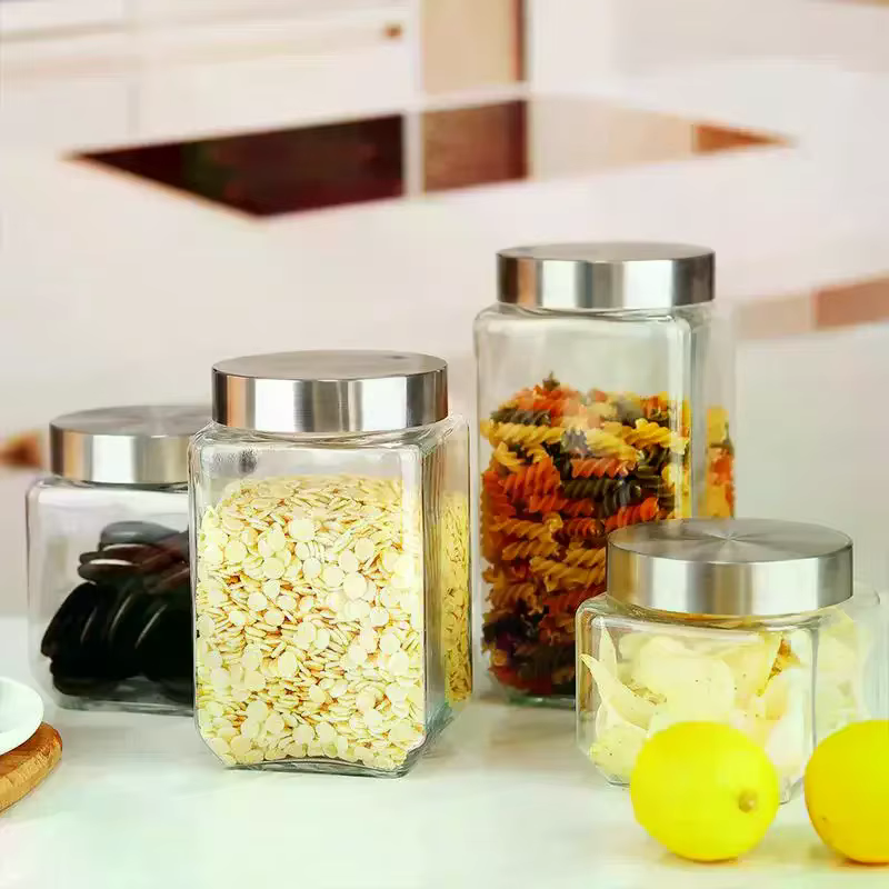 Bocaux en verre avec couvercle en acier inoxydable