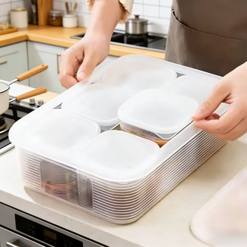Boîte de rangement alimentaire pour réfrigérateur à 6 compartiments avec couvercle