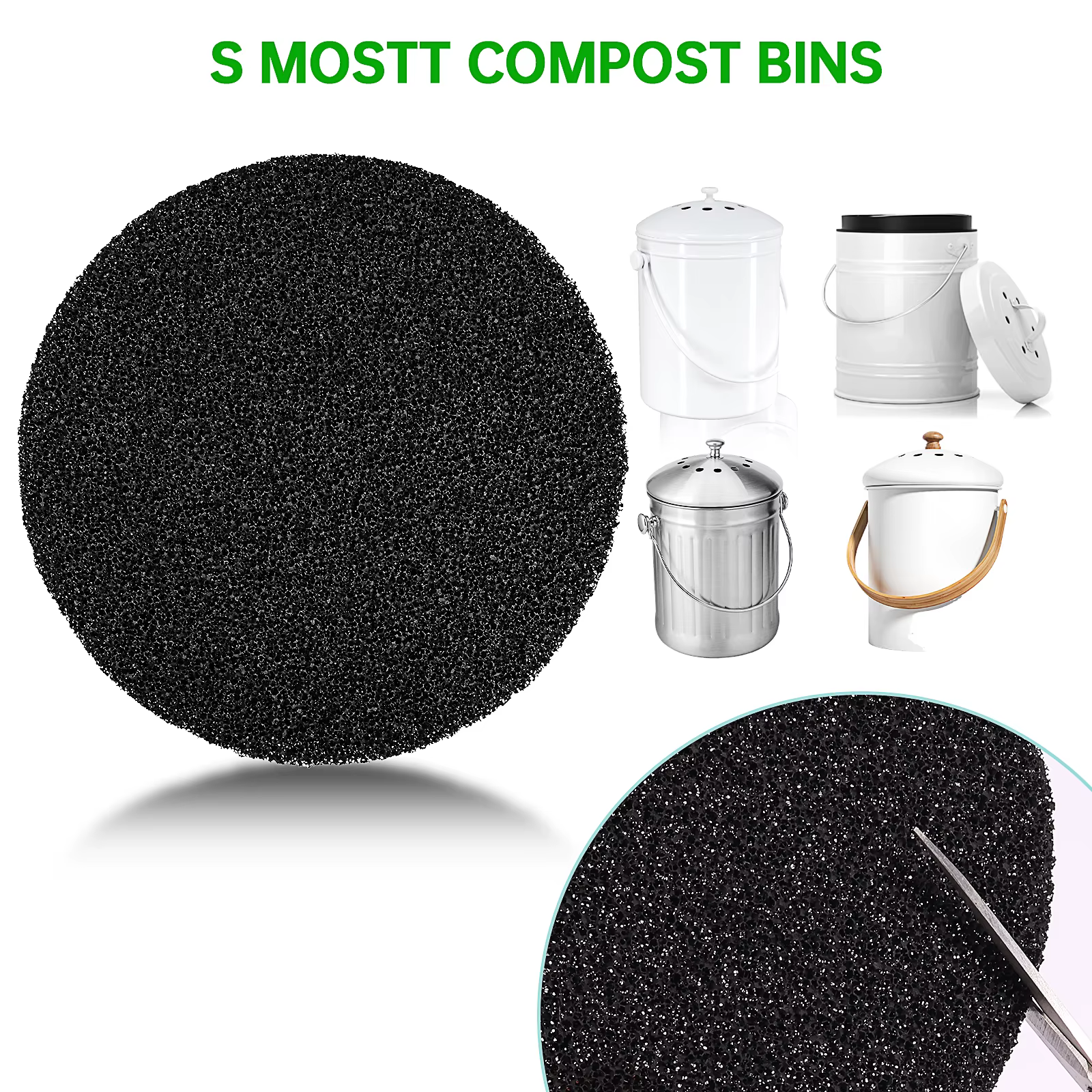 Filtre éponge rond réutilisable pour cuisine, charbon actif, 12 pièces