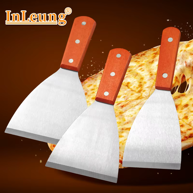 Coupe-Pizza spatule Oblique Steak Burger crêpes grattoir à Pizza pelle cuisine Barbecue ustensiles manche en bois acier inoxydable