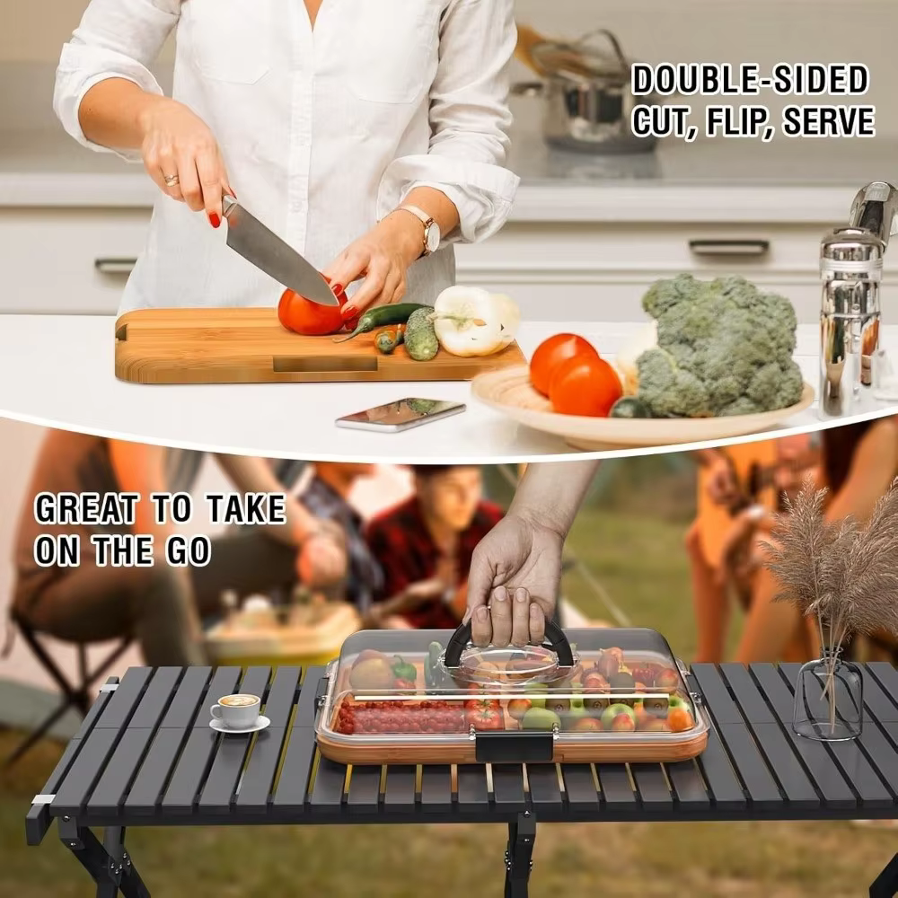 Plateau en bambou, planche à charcuterie en bois avec couvercle en acrylique transparent