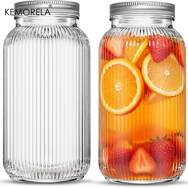 Lot de 2 bocaux Mason en verre à large ouverture avec couvercles à vis