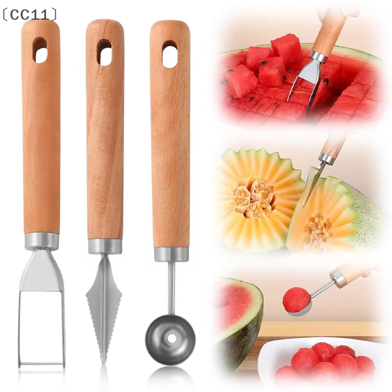 MaveraCC11 Utensile coupe-pastèque et trancheuse de fruits en acier inoxydable – Couteau et cuillère à découper