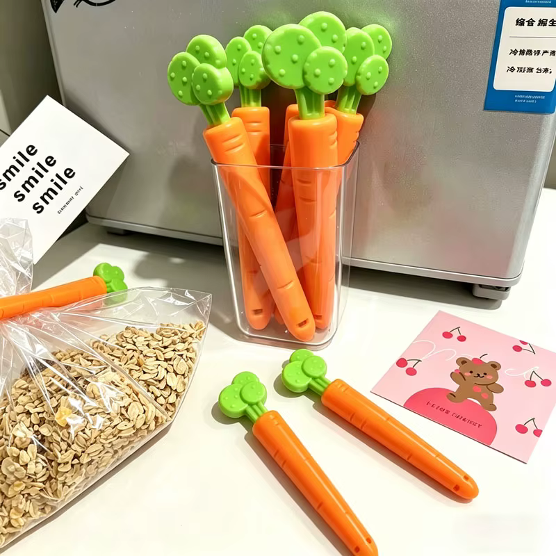 Lot de 5 pinces de scellage magnétiques créatives en forme de carotte pour la conservation des aliments et les serviettes de table