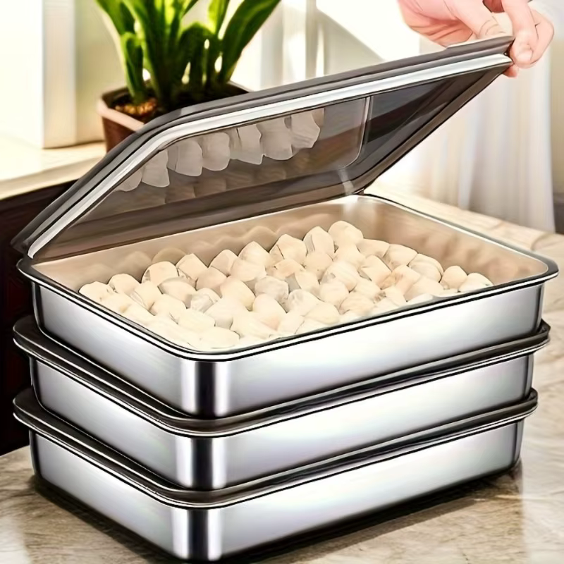 Plateaux de cuisson professionnels en acier inoxydable! 3 pièces avec couvercles – Antiadhésif et facile à nettoyer. Parfait pour rôtir des légumes/carne. Grade maison et restaurant