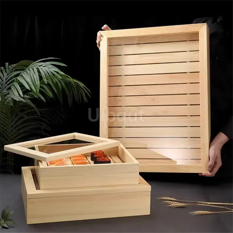 Cuisine japonaise en bois sashimi Sushi boîte avec couvercle poissons saumon boîtes