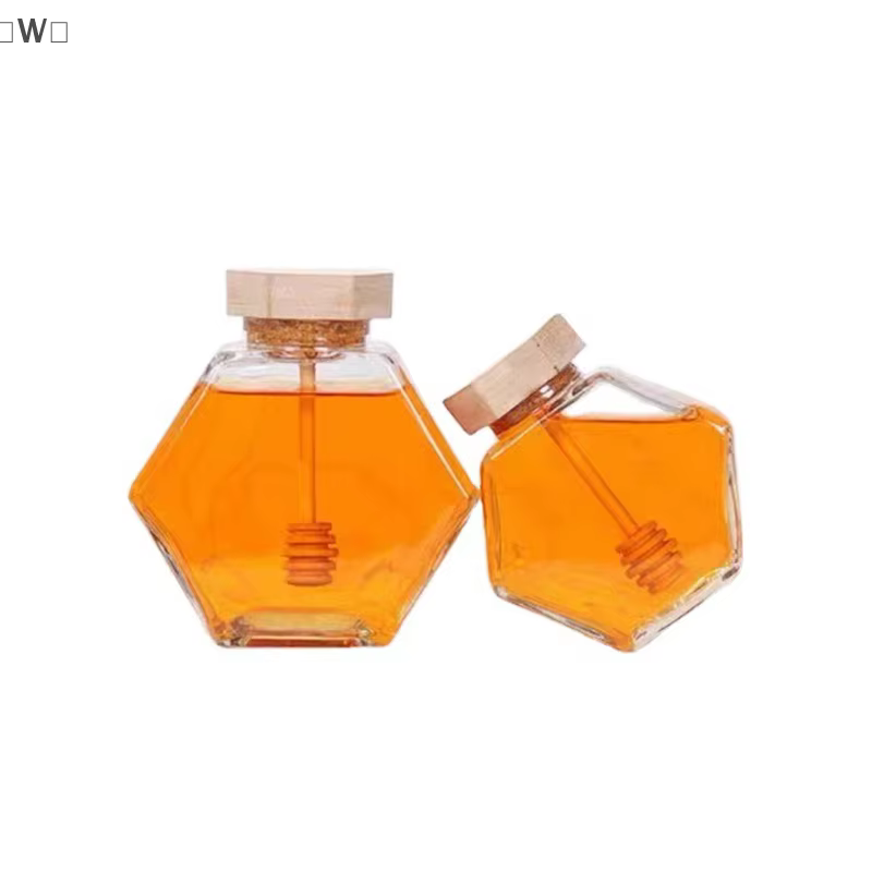 MaveraW Bottiglia de miel hexagonale en verre avec pot