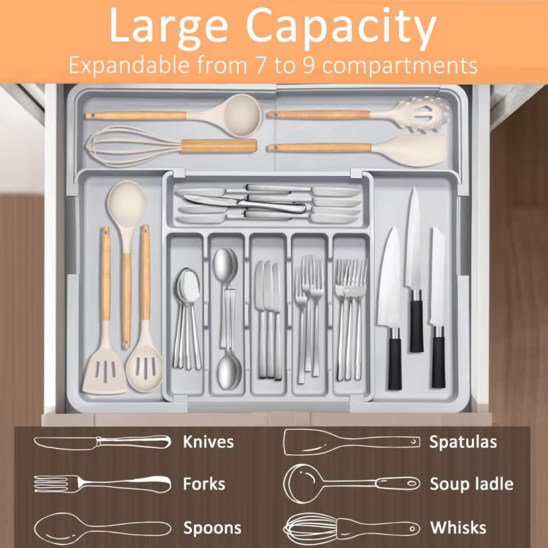Organisateur de tiroir de cuisine extensible gris
