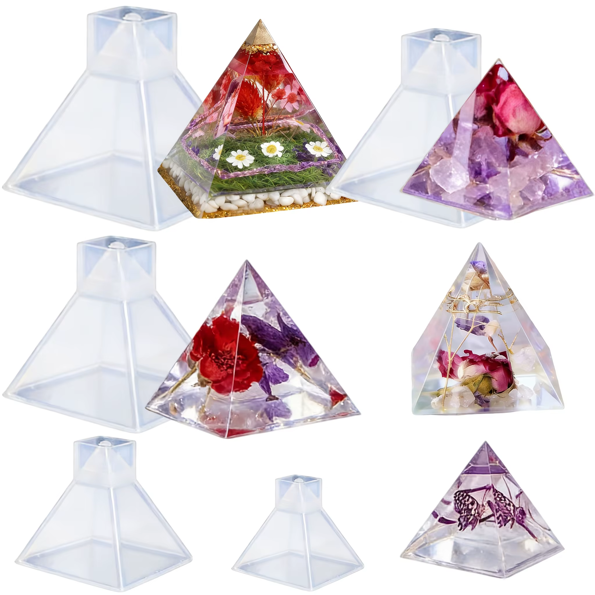 5 pièces - Moules en résine en forme de pyramide de différentes tailles