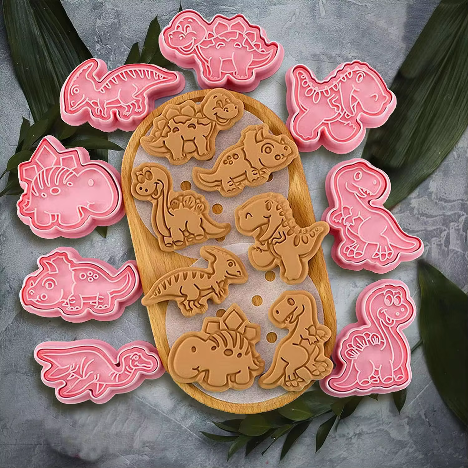 Dessin animé dinosaure biscuits fraises 8 pièces ensemble en plastique pressable Biscuit moule confiserie Cookie timbre