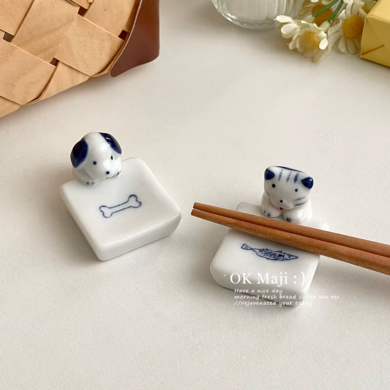 Porte-baguettes en céramique pour chien et chat, Kawaii, couteau, cuillère, fourchette, support de vaisselle, décoration de Table à manger, fournitures de cuisine