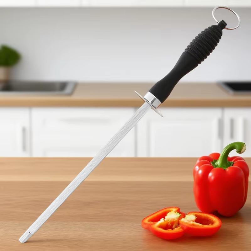 Tige d'affûtage de couteaux professionnelle en acier au carbone