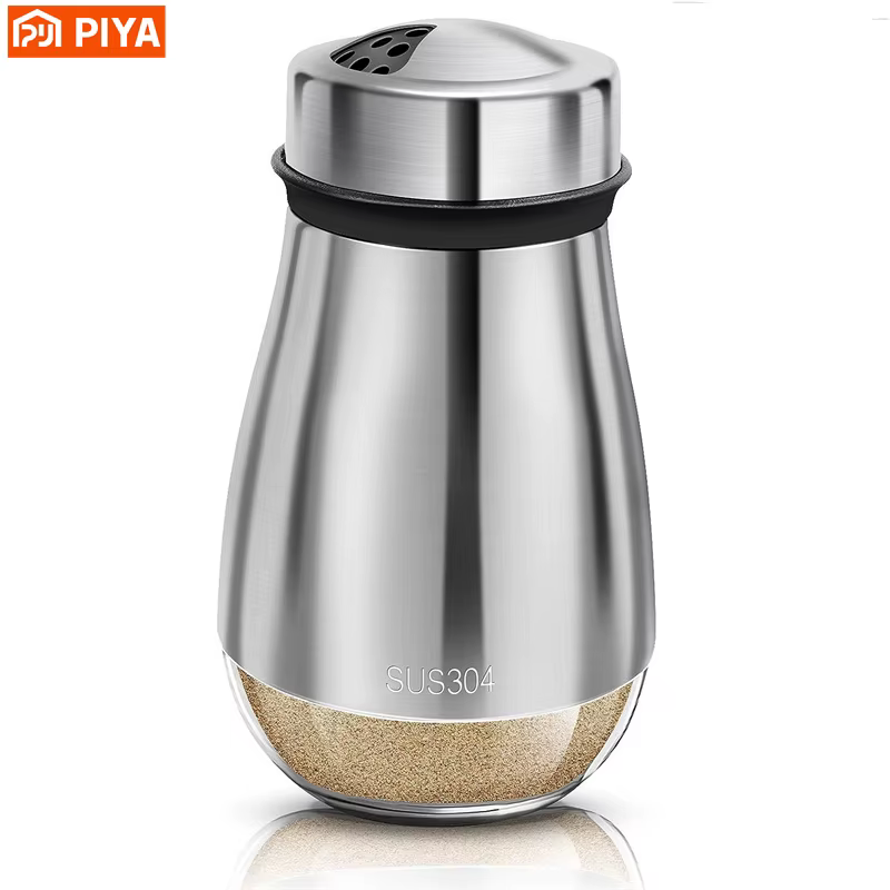 Shaker d'assaisonnement de sel et de poivre à fond en verre en acier inoxydable