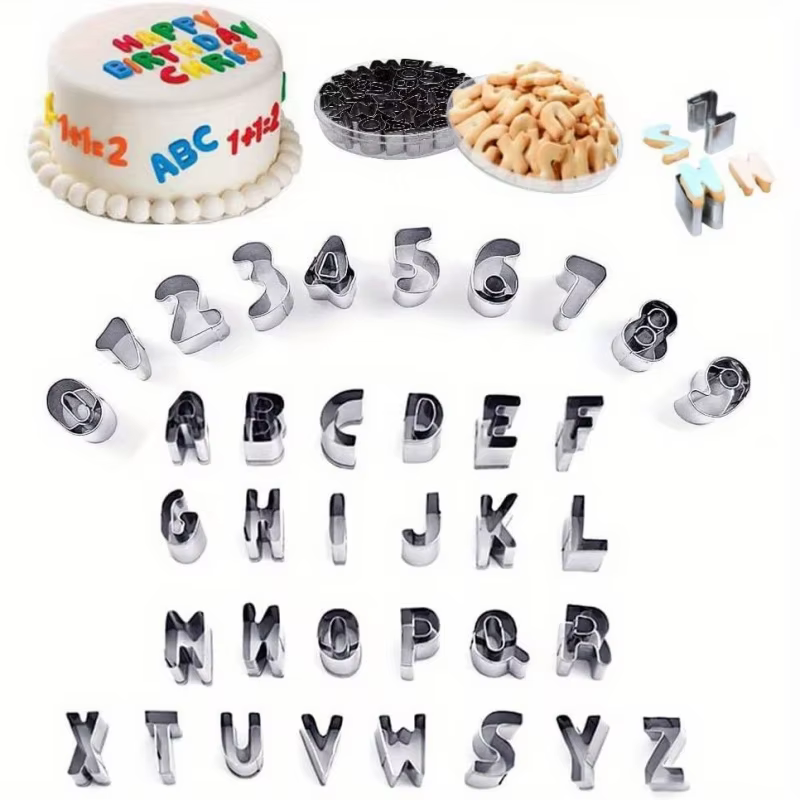 Ensemble de 37 emporte-pièces alfanumériques – emporte-pâtisserie en métal avec lettres et chiffres en acier inoxydable pour la cuisson personnalisée