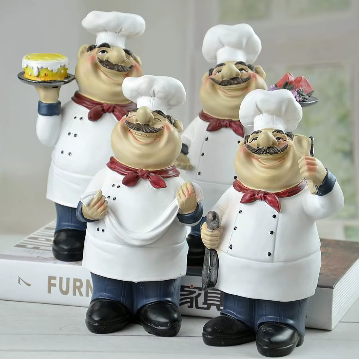 Statue de chef de boulangerie rustique en résine