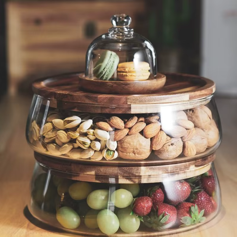 Conteneurs de stockage des aliments en verre créatifs avec couvercle en bois