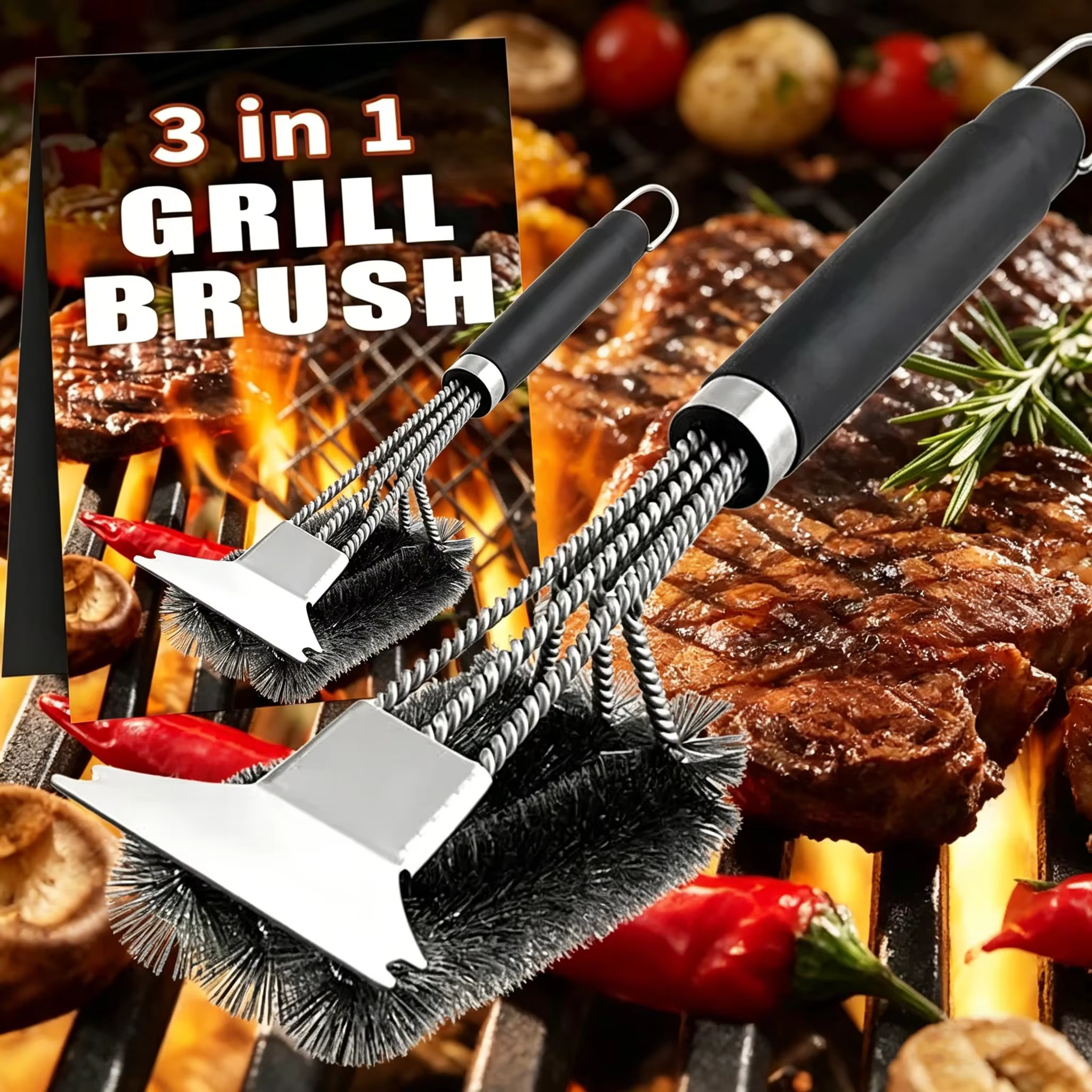 Brosse de nettoyage pour barbecue en acier inoxydable
