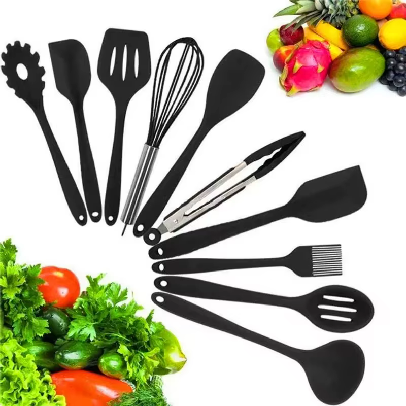 Lot de 10 ustensiles de cuisine en silicone antiadhésifs : pince
