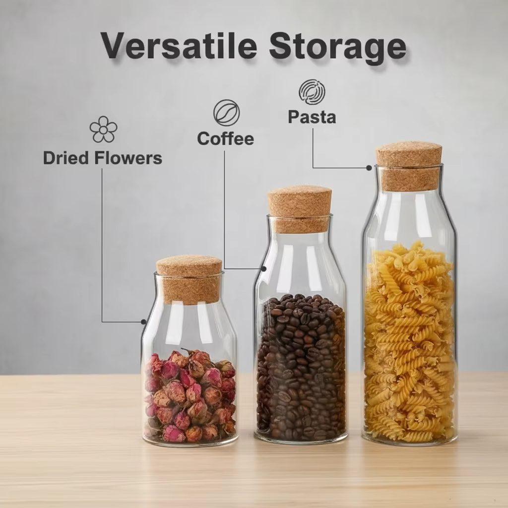 1 pot de conservation en verre scellé avec couvercle en liège - Organisateur de cuisine transparent