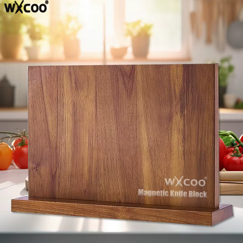 Long bloc de couteau magnétique en bois d'acacia porte-couteau de cuisine comptoir
