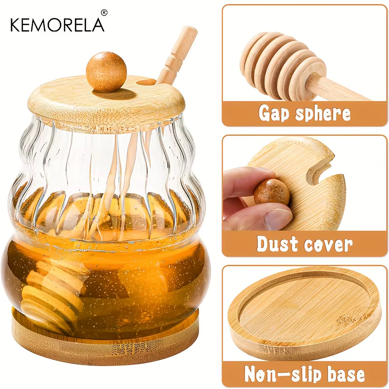 KEMORELA pot à miel avec cuillère et couvercle d'étanchéité pot
