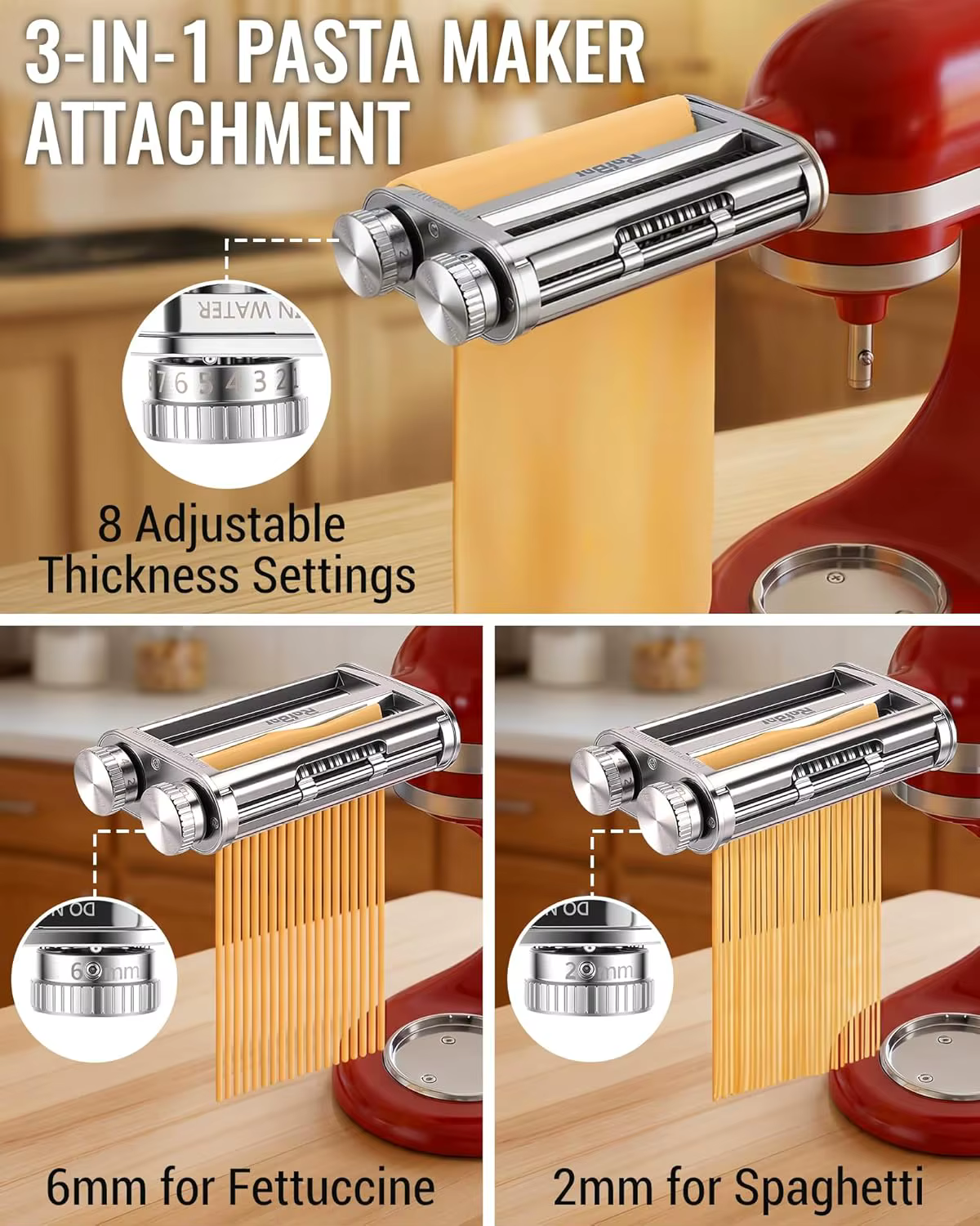 Accessoire pour machine à pâtes 3-en-1 pour batteurs sur socle KitchenAid