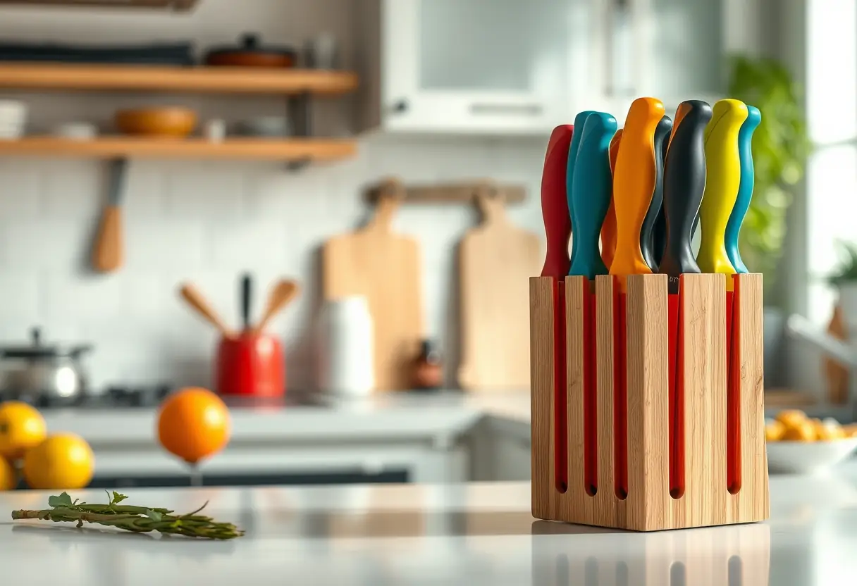 Bloc de couteaux en plastique dans une cuisine