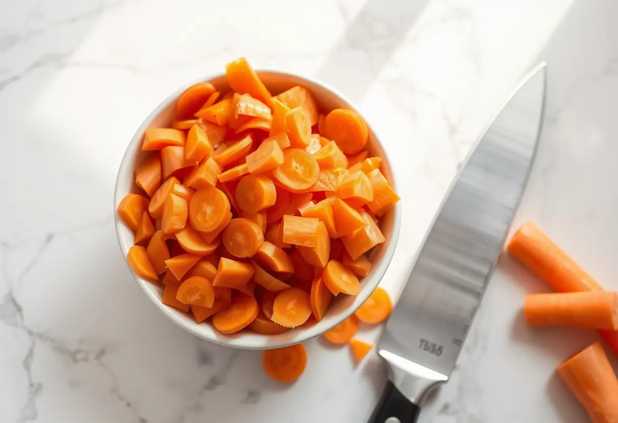 Couteau coquille près d'une salade de carottes hachées finement, cuisine artisanale
