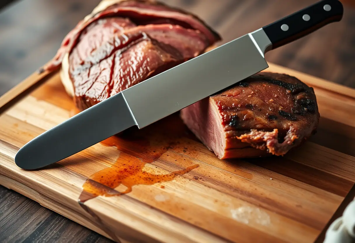 Couteau de découpe à côté d'une pièce de viande